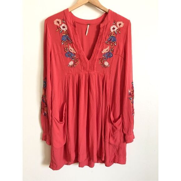 Free people Mia embroidered long sleeve mini dress size small - Picture 2 of 11